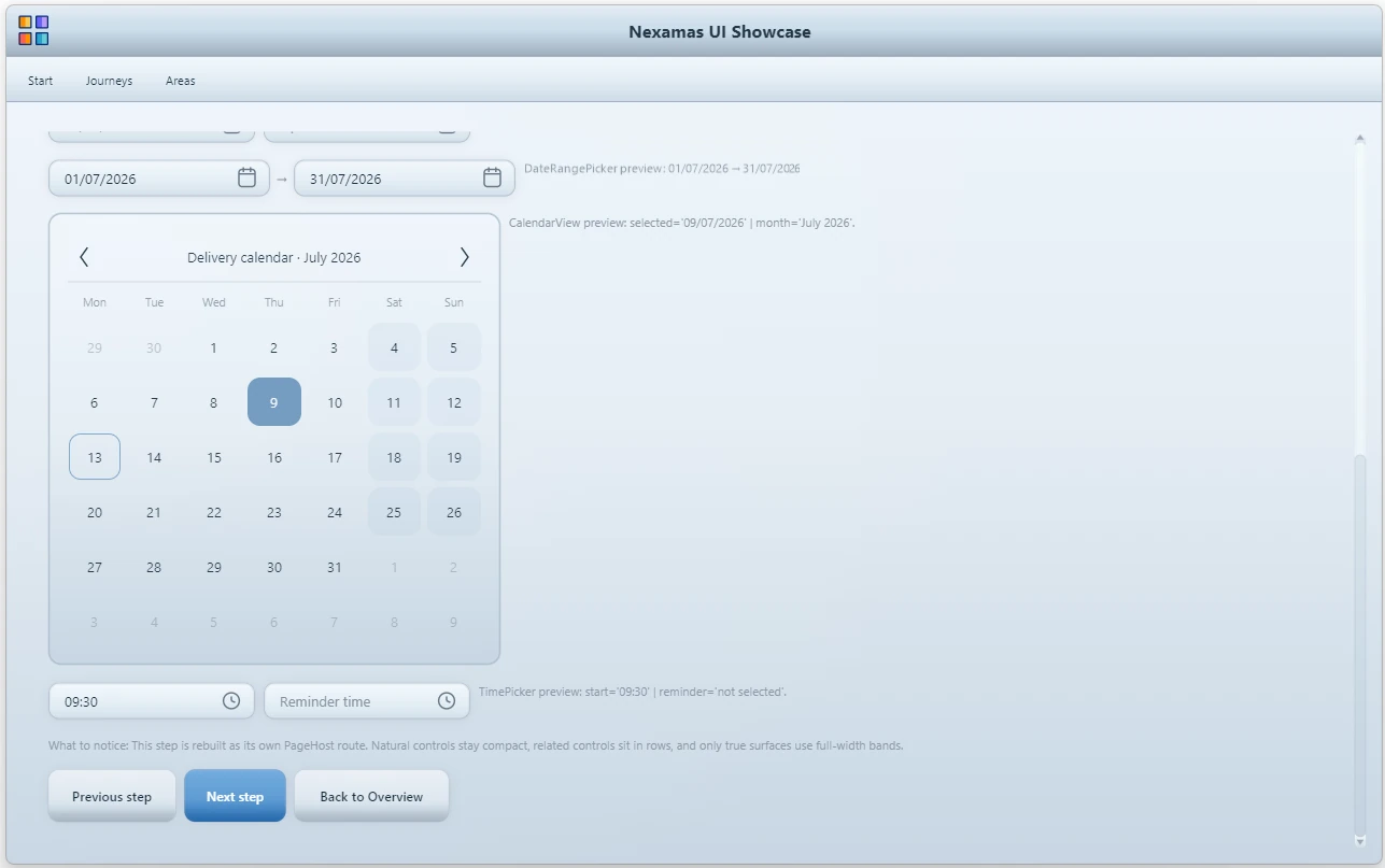 Nexamas.UI calendar control examples