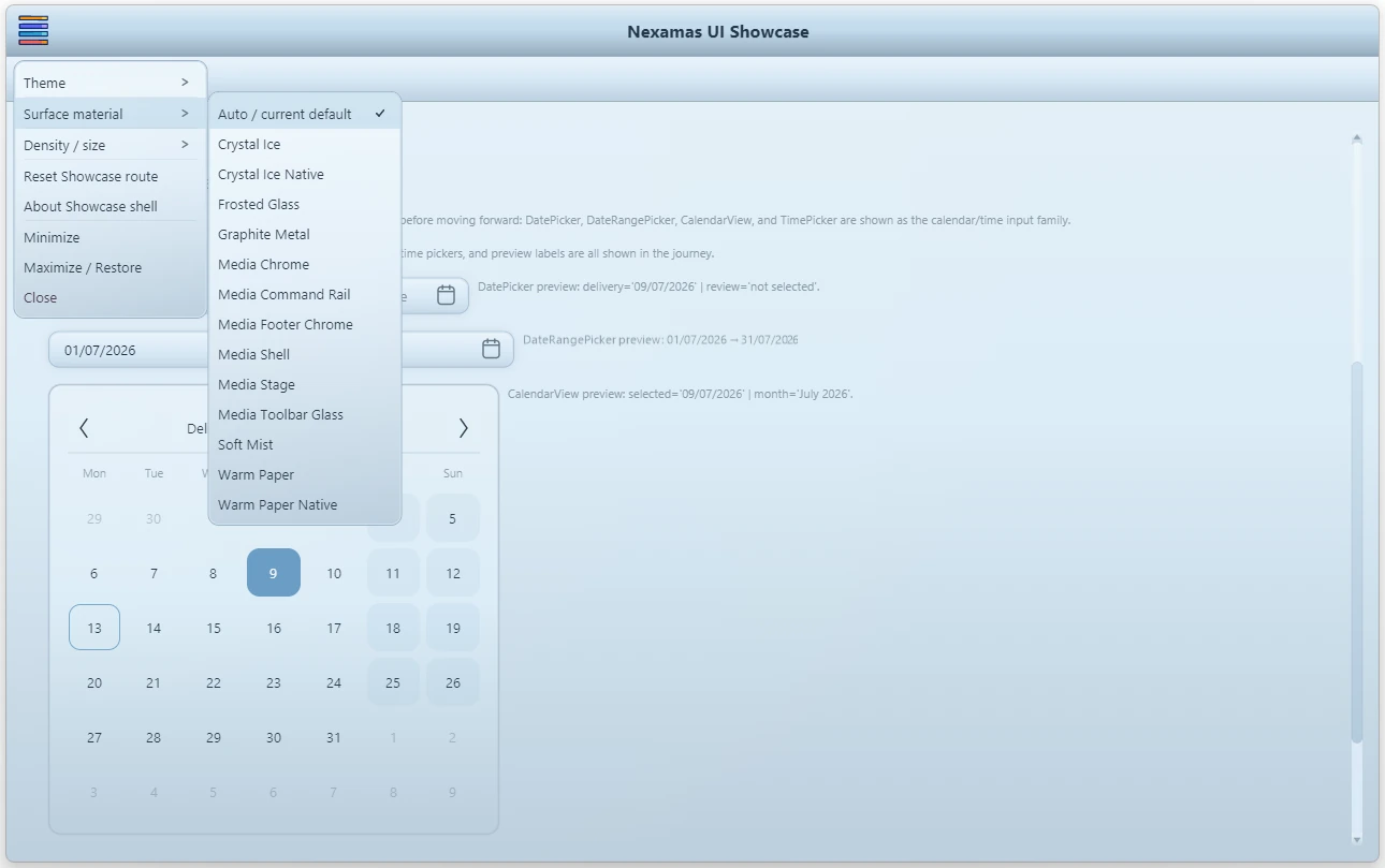 Nexamas.UI surface material selection interface