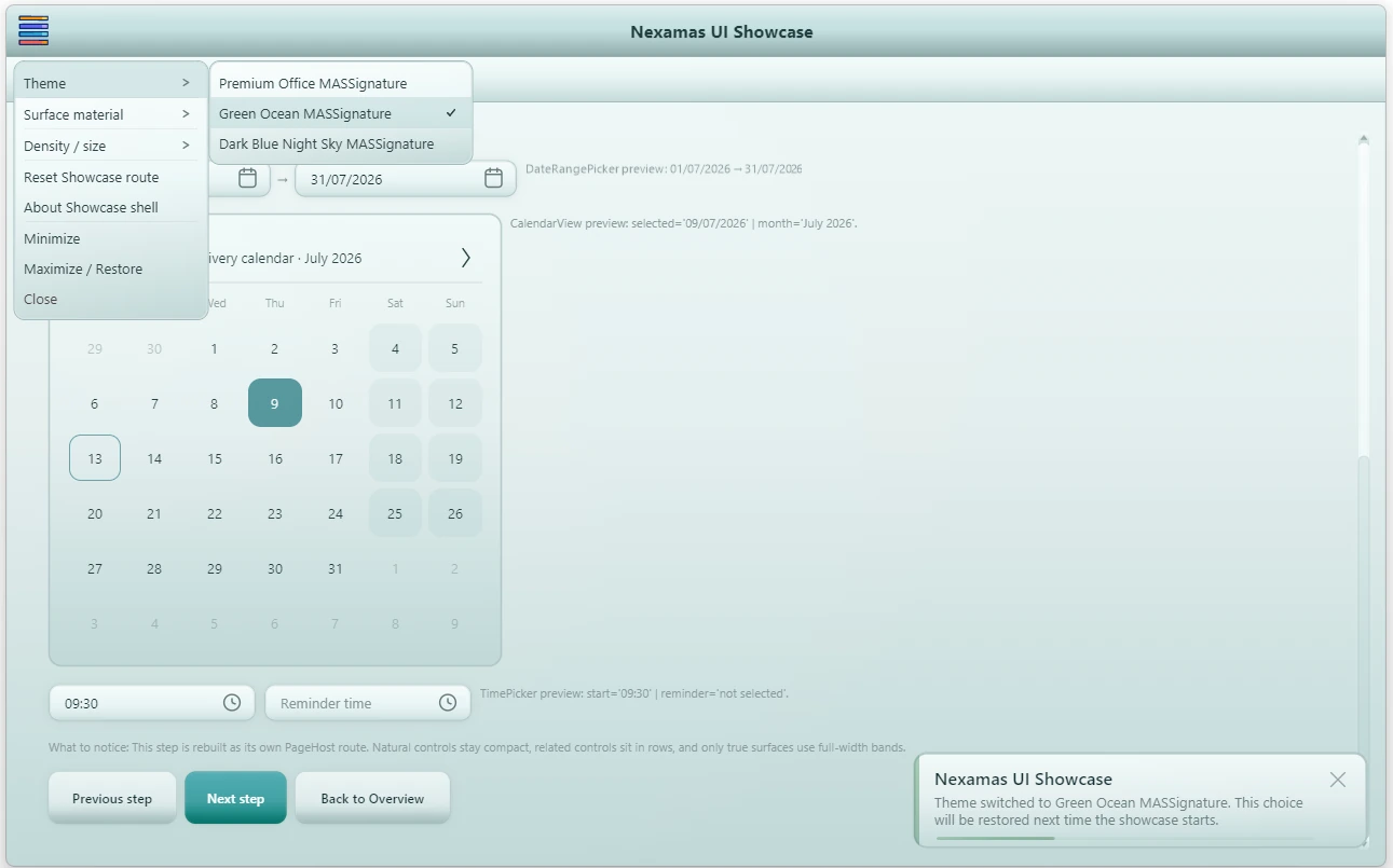 Nexamas.UI theme selection interface