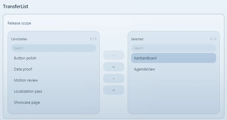 Nexamas.UI transfer list workflow