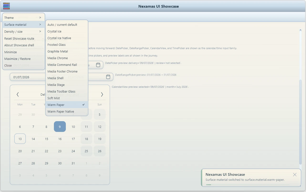 Nexamas.UI warm paper surface material
